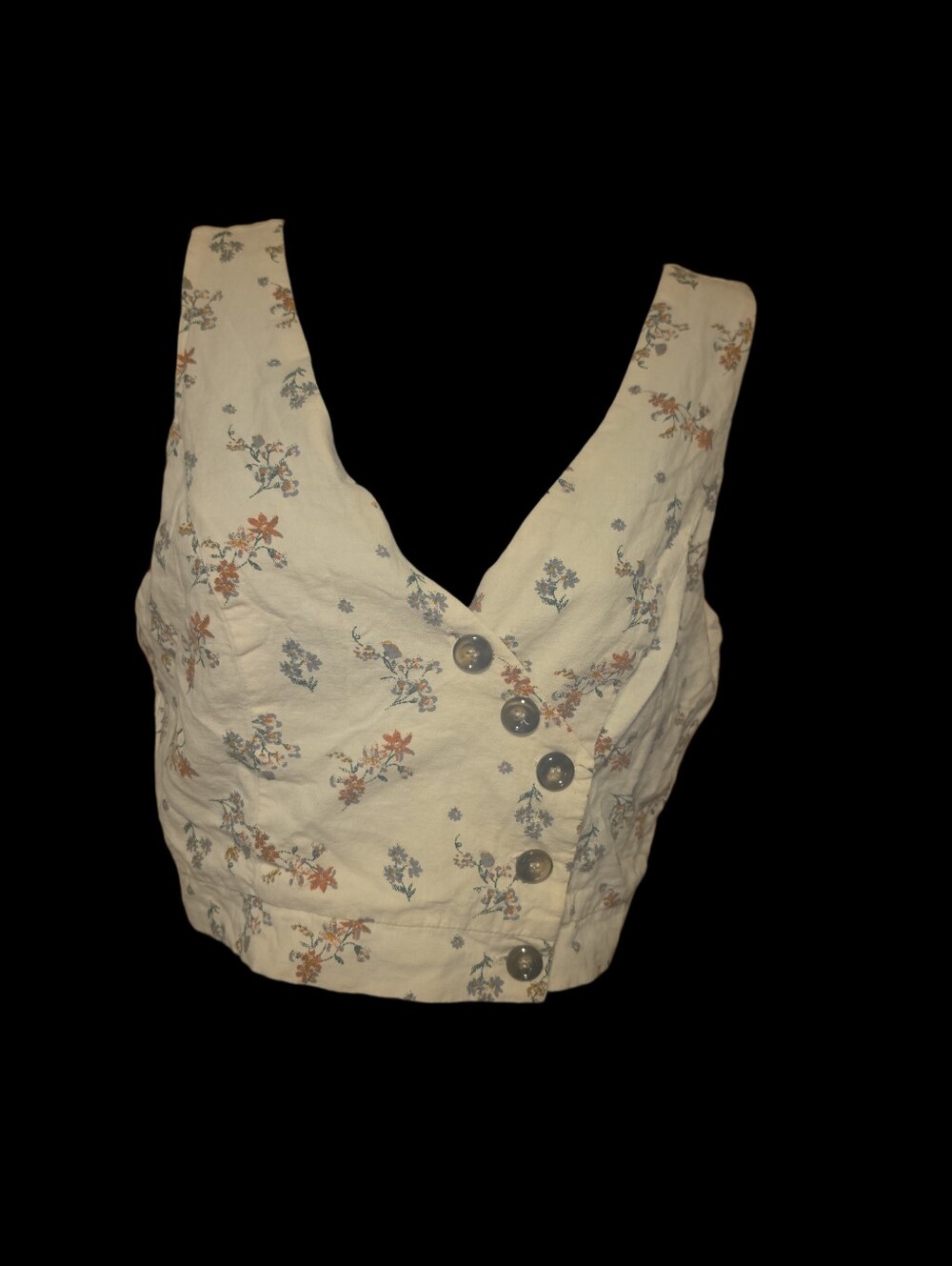 Sugarlips Cream Floral Button Crop Top